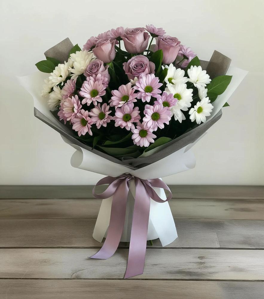 Букет цветов из: Хризантемы и Розы в Высокогорном