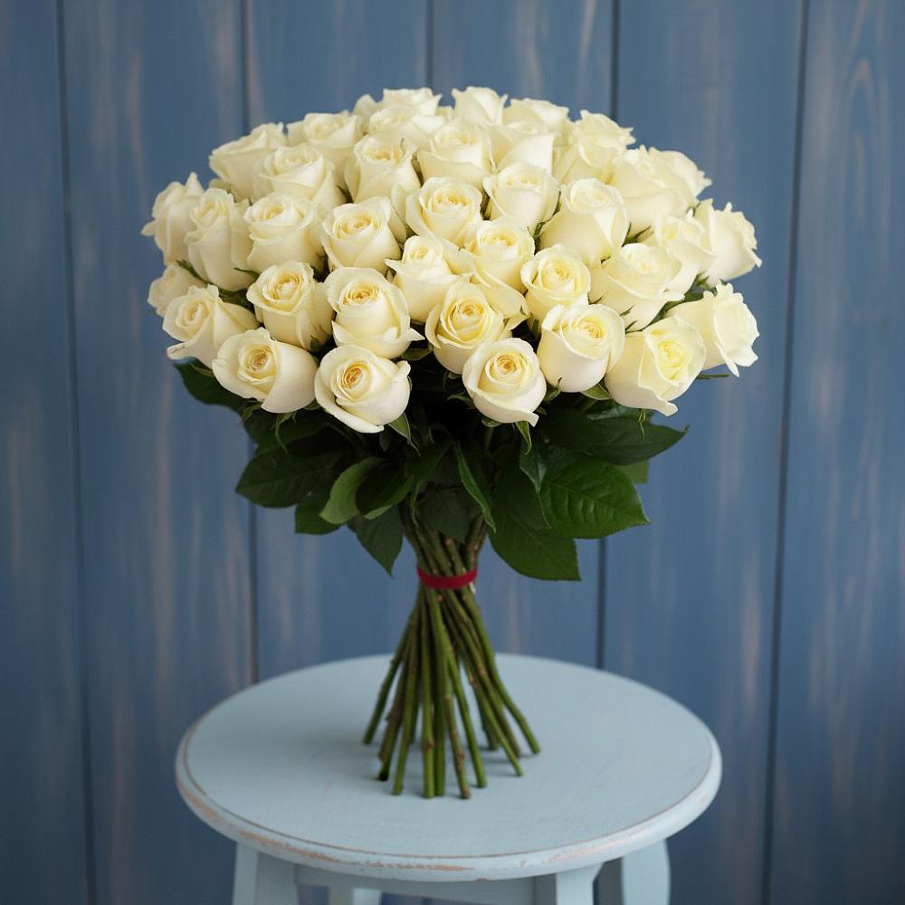 Букет 51 Белая роза Эдлесс Лав в Высокогорном