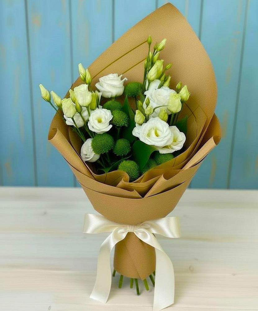 Букет цветов из: Хризантемы и Лизиантусы в Высокогорном