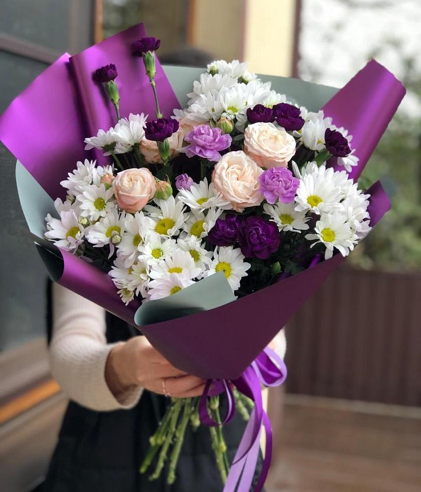 Букет цветов из: Хризантемы, Гвоздики и Розы в Высокогорном