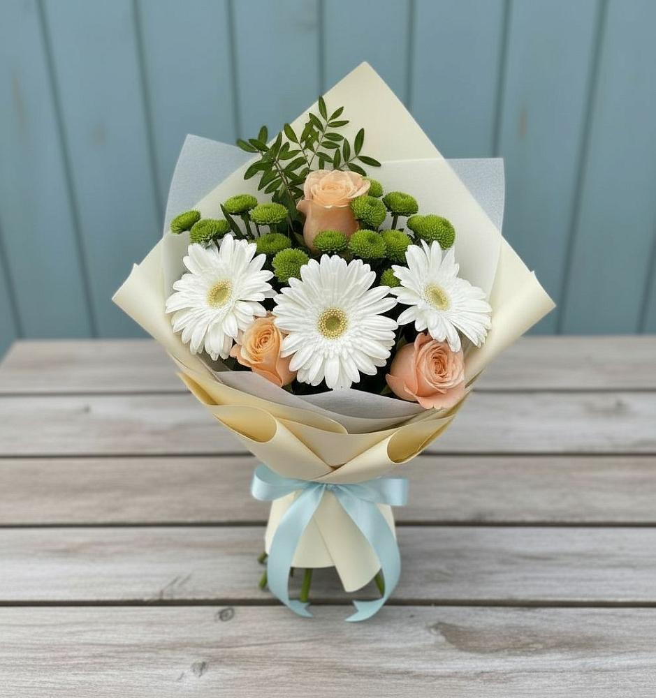 Букет цветов из: Герберы, Розы и Хризантемы в Высокогорном