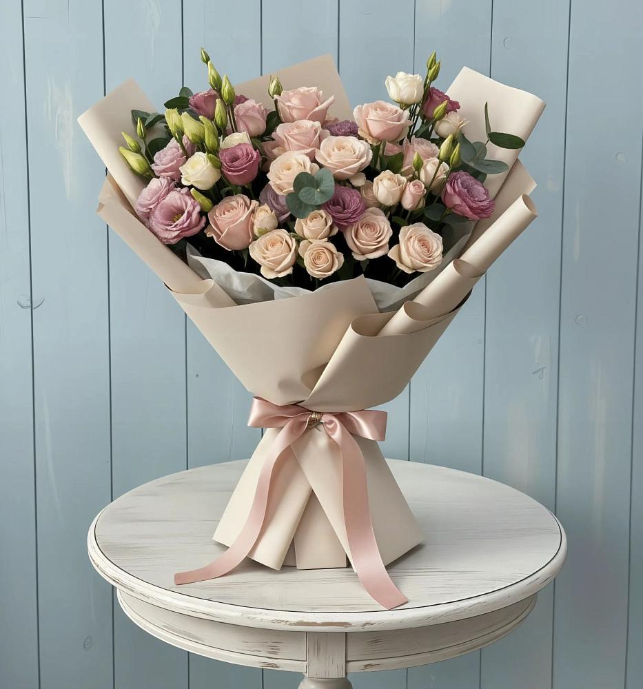 Букет цветов из: Розы и Лизиантусы в Высокогорном