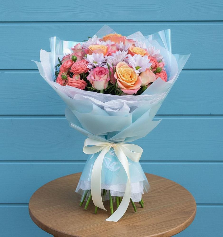 Букет цветов из: Хризантемы и Розы в Высокогорном