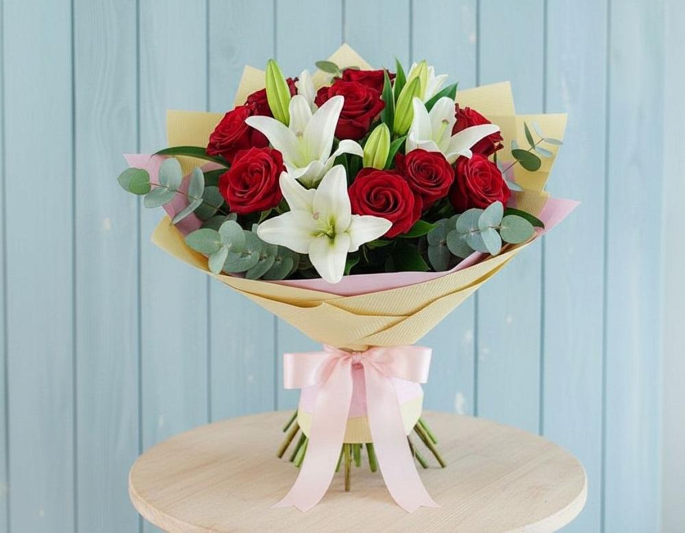 Букет цветов из: Лилии и Розы в Высокогорном